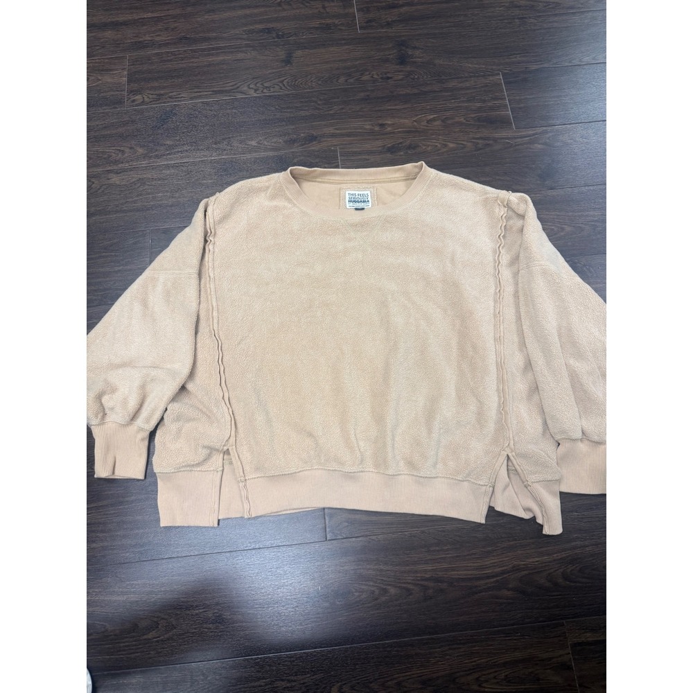 American Eagle Seriously Huggable Oversized Sherpa Sweatshirt – Tan – Size Large